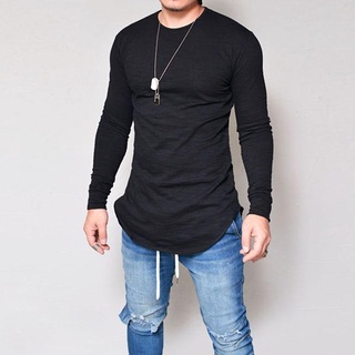 2020 nuevos hombres Casual camiseta de algodón de manga larga O-cuello camiseta para hombre de la moda de Color sólido camiseta de los hombres de la ropa (4)