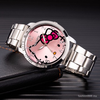 YL🔥Stock listo🔥Reloj de pulsera de acero inoxidable de Hello Kitty para niña de dibujos animados (2)