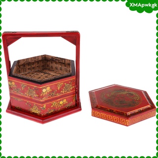 [xmapwkgk] Phoenix & Dragon Printed Food Containers Wooden Basket Box Case with Handle, Desktop Display Case for Jewelry, Cosmetic