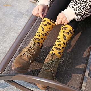 muc Women Vintage Leopard Animal Pattern Print Crew Socks Harajuku Novelty Funny Skateboard Cotton Mid Tube Hosiery Gifts