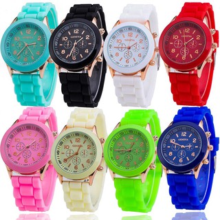 Reloj de pulsera de cuarzo deportivo Geneva Unisex colorido correa de silicona Relojes Unissex