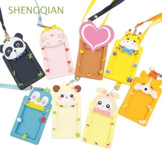 shengqian 1pc silicona id insignia titular de la tarjeta de la escuela suministros de oficina con cuerda protector cubierta bus tarjeta nombre estudiante lindo animal tarjeta de trabajo