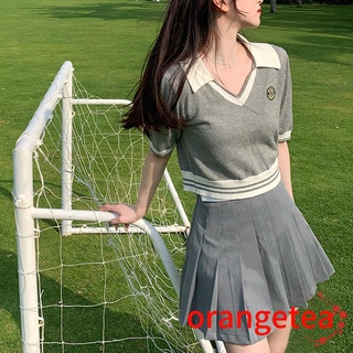 Ort-mujer camisa Polo de manga corta, patrón de apliques y estampado de rayas cuello en V jersey
