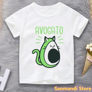 Kawaii Aguacate Gato Impresión Gráfica Camiseta Niñas/Niños Divertido Ropa De Los Verano Lindo Harajuku Camisa (1)