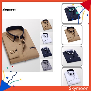 skym* camisa de secado rápido cuello de turn-down de un solo pecho camisa de negocios anti-hierro para el trabajo