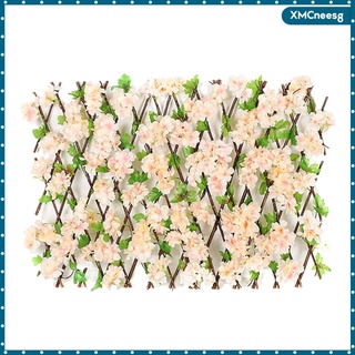 [listo stock] imitación jardín enrejado con hojas sakura valla de madera ajustable privacidad pantalla de cobertura artificial decoración del hogar al aire libre