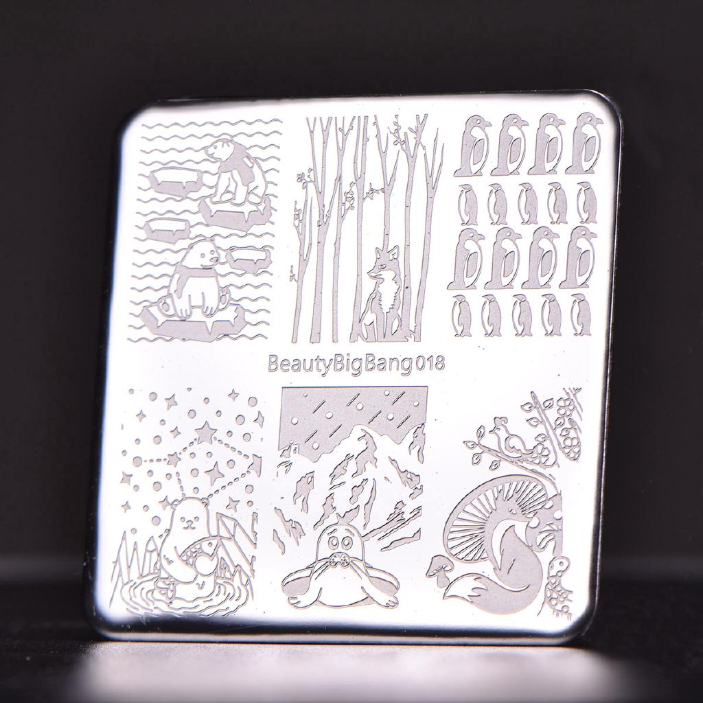 BEAUTYBIGBANG - placas cuadradas para estampado de uñas, oso Polar, zorro, pingüino, diseño de animales YD (7)