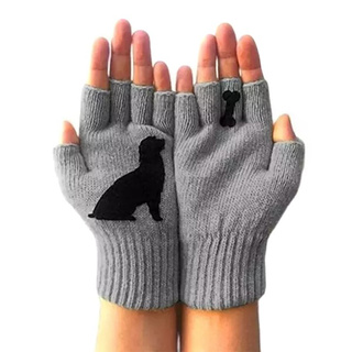 Guantes de perro para mujeres lindo cachorro impreso caliente de punto guantes de un tamaño se adapta a todos (8)