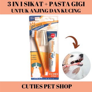 1 juego de cepillo Dental + PASTA Dental + cepillo de silicona perro gato/3 en 1