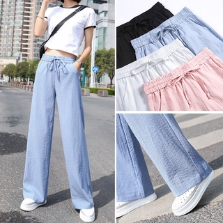 ❤Listo stock pantalones de las mujeres pantalones largos pantalones de pierna ancha pantalones de las mujeres coreano suelto pantalones de cintura alta nuevo slim casual recto pantalones@ SYZ