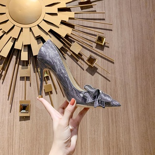 2021 Solo Zapatos De Las Mujeres Todo Combinado Punta Estilo De Hadas Arco Baotou Diamantes De Imitación Tacón De Aguja Cristal Dama De Honor Alto (9)
