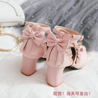 Estilo Japonés Dulce Lolita Sandalias Mujer 2021 Verano Estudiante Suave Niña Con Cordones Tacón Grueso Alto Solo Zapatos