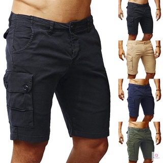 Hombres Casual medio pantalones Multi-bolsillos Slim Fit sólido transpirable pantalones para el verano