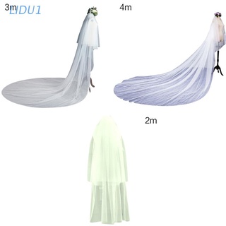 Lidu1 - velo de boda (3 tamaños, doble capa, catedral, 2 niveles, Color sólido, Color sólido, suave, velo de novia, con peine fijo)