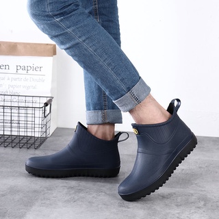moda antideslizante de tubo corto botas de lluvia de los hombres zapatos de agua más terciopelo botas de lluvia planas de cocina de trabajo de goma zapatos de suela gruesa botas de agua baja (9)
