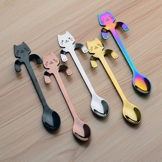 [HP] cuchara de gato lindo mango largo cucharas vajilla de café herramienta de beber utensilios de cocina (1)