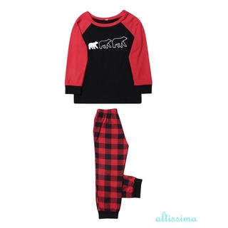 ☆Tt✦Padre-hijo de navidad pijamas traje, cuello redondo camiseta + cuadros pantalones largos/Patchwork body (9)