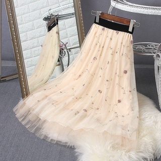 Women's Pleated Mesh Dress for Four SeasonsaWord Pettiskirt Large Swing Skirt