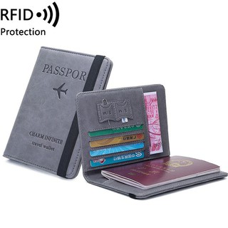 Rfid Protection 1643 Passport Travel Wallet cuero pasaporte cartera - negro