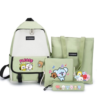 Juego de mochilas de dibujos animados Kpop BTS BT21 de Kpop BT21 -incluye bolsa de mensajero/bolsa de embrague/funda de bolígrafo/paquete Casual, bolsa de ordenador portátil (5)