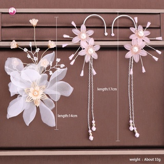 juego de aretes rosa dulces flores imitación perla clip y pendientes conjunto coreano lindo horquilla exquisita chica nupcial boda tiaras (1)
