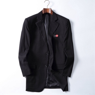 Lujo largo de los hombres negro liso moda Formal traje de negocios chamarra de invierno prendas de abrigo