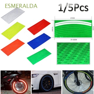 esmeralda 1/5pcs nuevo llanta de rueda rojo/amarillo/azul/plata/verde/naranja/púrpura/amarillo oscuro calcomanías reflectantes accesorios impermeable diy fluorescente bicicleta coche motocicleta /multicolor