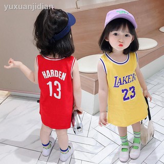 ✉☂💦Hola bebé💦1-6 años de edad de los niños chaleco de baloncesto falda coreana de la moda de verano de los niños de algodón puro de la moda del baloncesto chaleco de la falda de los deportes de bebé falda vestido de niña de algodón puro estilo extranjero