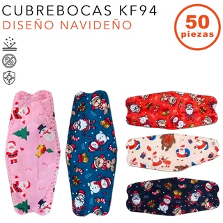 Cubrebocas Kf94 Infantil Navideño Para niños y niñas 50 Pzs