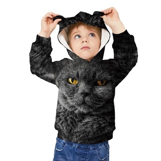 impresión 3d niños sudadera con capucha niños sudadera con capucha niños ropa de abrigo casualtops negro gato