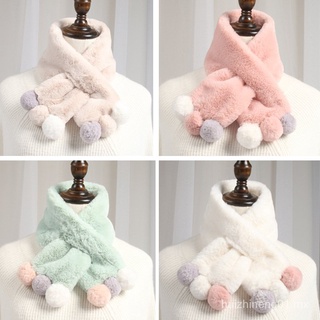 ❤️MISS XU❤️Nuevo estilo coreano de Color sólido de felpa bufanda de los niños otoño e invierno cálido imitación de conejo Rex niños y niñas bufanda bebé Bandana❤️ DOE6