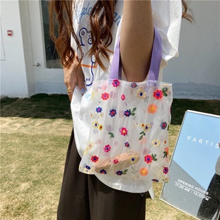 Video Inside Summer Flower Bag transparente malla bordado bolso de playa Mini bolsa pequeña bolsa