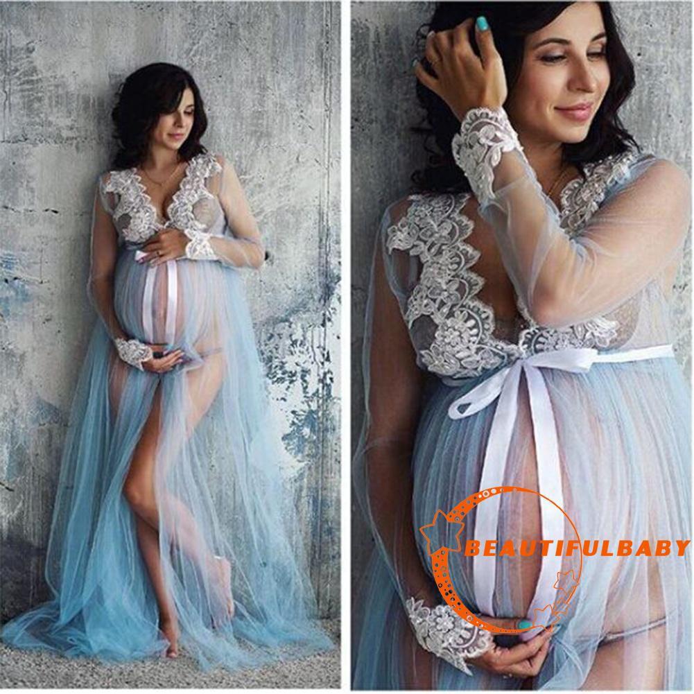 AM.-maternidad encaje Maxi vestido embarazada fotografía foto Props Fancy mujeres