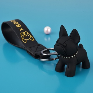 Moda francés bulldog llavero bolsa colgante de cuero coche llavero pareja llavero llavero anillo lindo perro trinket animal keyfob
