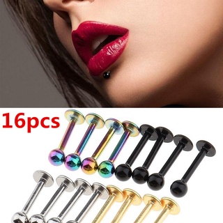 16 piezas de acero inoxidable para labios, bola, lengua, anillos, barra, Piercing de cuerpo