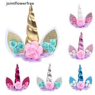 Jss unicornio decoración de tarta de cumpleaños Topper lindo cuerno orejas flor fiesta adorno Prop JSS