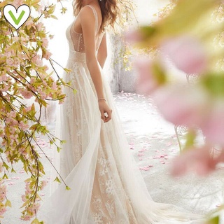 vestido de novia de mujer vestidos de boda con aplicaciones de encaje de cuello v vestido de novia elegante para mujer