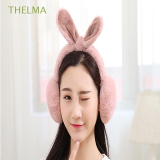 THELMA gris rosa orejeras moda niñas calentadores regalos invierno conejo piel cubierta orejas cálidas ajustable mujeres/Multicolor