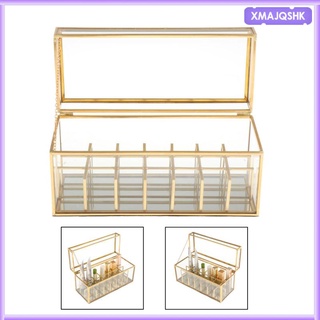 [xmajqshk] Vanity Lipstick Holder Clear Glass Makeup Jewelry Box Organizer with Removable Dividers, 21 Slots