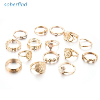 SOBE - juego de anillos Boho (15 unidades, oro, cruz, cristal, fátima)