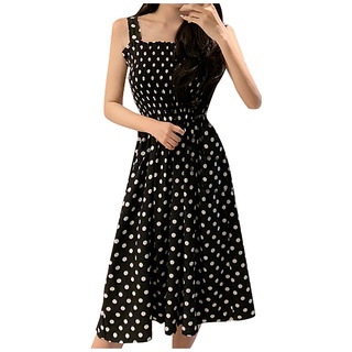 Fashion Women Loose None Sleeve Polka Dot Shoulder Plus Size Casual Dress (2)