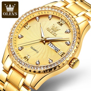 Reloj suizo de oro genuino para hombre, reloj de cuarzo doble calendario impermeable