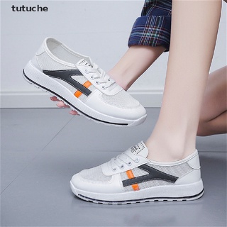 Tutuche Women 2021 Casual Shoes Fashion White Women Vulcanized Shoes Round Mesh Lace-Up Platform Sneakers MX