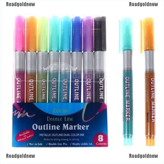 [Adore] 8pc Color Card Writing Drawing Double Line Outline Pen Highlighter Marker Pens roadgoldnew