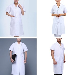 Hombres mujeres exfoliantes bata de laboratorio médico enfermera Doctor abrigo blanco uniforme de manga corta