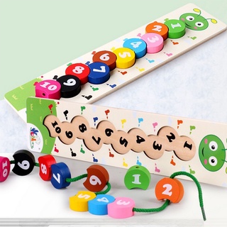 Números bloques cordones de madera educativo de dibujos animados juguete para niños