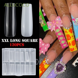 ALLUCOCO 120PCS/Box High Quality Square Nail Tips ABS Press On Nails XXL Square Nail Tips Manicure Salon Supply Mixed 12 Sizes Long Acrylic Clear Full Cover