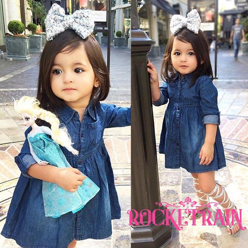RNC-Toddler Kids Baby Girls Denim Jeans One Picece Princess Tutu Vestido Largo (1)