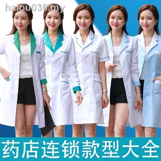 Mujer Enfermera Lleva Manga Larga Abrigo Blanco Y Corta Farmacia hospital Salón De Belleza Tatuaje Artista Monos