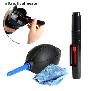 [atractivefinestar] juego de limpiador de lentes 3 en 1 dslr vcr cámara cepillo soplador de polvo kit de tela de limpieza producto caliente